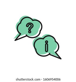 Black line Speech bubbles with Question and Exclamation icon isolated on white background. FAQ sign. Copy files, chat speech bubble and chart.  Vector Illustration