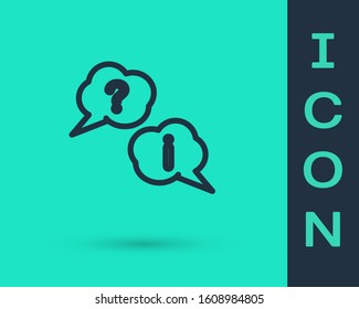 Black line Speech bubbles with Question and Exclamation icon isolated on green background. FAQ sign. Copy files, chat speech bubble and chart.  Vector Illustration