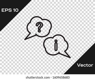 Black line Speech bubbles with Question and Exclamation icon isolated on transparent background. FAQ sign. Copy files, chat speech bubble and chart.  Vector Illustration