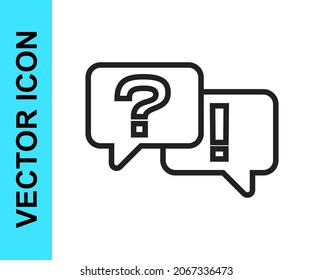 Black line Speech bubbles with Question and Answer icon isolated on white background. Q and A symbol. FAQ sign. Chat speech bubble and chart.  Vector