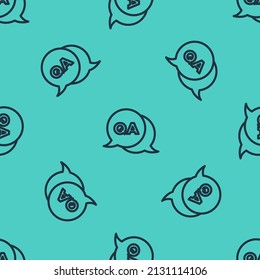 Black line Speech bubbles with Question and Answer icon isolated seamless pattern on green background. Q and A symbol. FAQ sign. Chat speech bubble and chart.  Vector