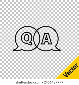 Black line Speech bubbles with Question and Answer icon isolated on transparent background. Q and A symbol. FAQ sign. Chat speech bubble and chart.  Vector Illustration