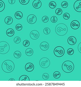 Black line Speech bubbles with Question icon isolated seamless pattern on green background. FAQ sign. Chat speech bubble and chart.  Vector
