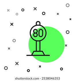 Black line Speed limit traffic sign 80 km icon isolated on white background.  Vector