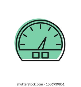 Black line Speedometer icon isolated on white background.  Vector Illustration