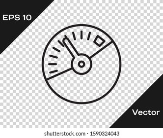 Black line Speedometer icon isolated on transparent background.  Vector Illustration