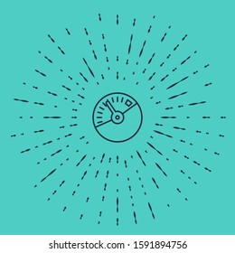 Black line Speedometer icon isolated on green background. Abstract circle random dots. Vector Illustration