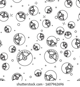 Black line Speedometer icon isolated seamless pattern on white background.  Vector Illustration