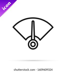 Black line Speedometer icon isolated on white background.  Vector Illustration