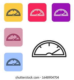 Black line Speedometer icon isolated on white background. Set icons in color square buttons. Vector Illustration