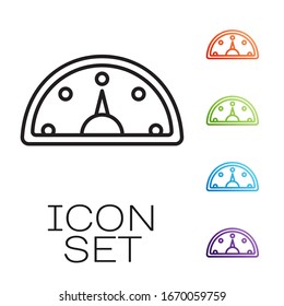 Black line Speedometer icon isolated on white background. Set icons colorful. Vector Illustration