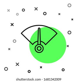 Black line Speedometer icon isolated on white background.  Vector Illustration