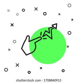 Black line Spell icon isolated on white background. The sorcerer hand performing spells.  Vector Illustration