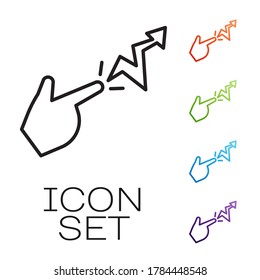 Black line Spell icon isolated on white background. The sorcerer hand performing spells. Set icons colorful. Vector Illustration