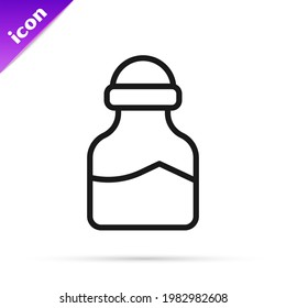 Black line Spice in can icon isolated on white background. Seasoning collection. Spice, condiments in a glass can.  Vector