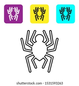 Black line Spider icon isolated on white background. Happy Halloween party. Set icons colorful square buttons. Vector Illustration