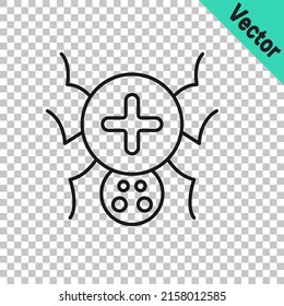 Black line Spider icon isolated on transparent background. Happy Halloween party.  Vector
