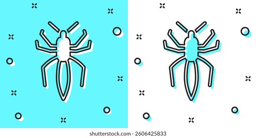 Black line Spider icon isolated on green and white background. Happy Halloween party. Random dynamic shapes. Vector