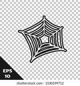 Black line Spider web icon isolated on transparent background. Cobweb sign. Happy Halloween party.  Vector Illustration