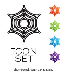 Black line Spider web icon isolated on white background. Cobweb sign. Happy Halloween party. Set icons colorful. Vector Illustration