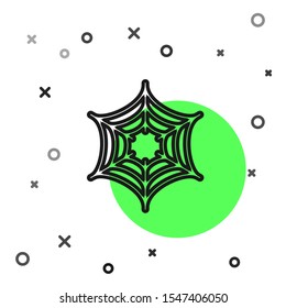 Black line Spider web icon isolated on white background. Cobweb sign. Happy Halloween party.  Vector Illustration