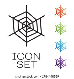 Black line Spider web icon isolated on white background. Cobweb sign. Happy Halloween party. Set icons colorful. Vector Illustration