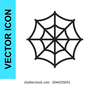 Black line Spider web icon isolated on white background. Cobweb sign. Happy Halloween party.  Vector