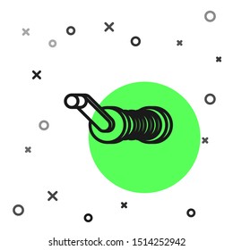 Black line Spinning reel for fishing icon isolated on white background. Fishing coil. Fishing tackle.  Vector Illustration