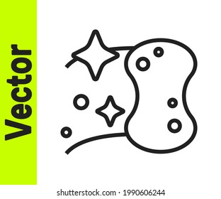 Icono de Esponja de línea negra aislado en fondo blanco. Wisp of bast para lavar platos. Logo del servicio de limpieza.  Vector