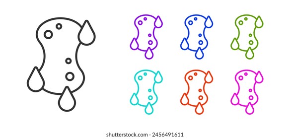 Línea negra Esponja icono aislado sobre fondo blanco. Trago de soplo para lavar platos. Logotipo del servicio de limpieza. Establecer iconos coloridos. Vector