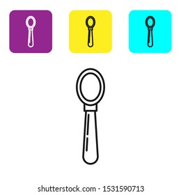 Black line Spoon icon isolated on white background. Cooking utensil. Cutlery sign. Set icons colorful square buttons. Vector Illustration