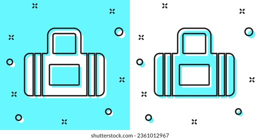 Black line Sport bag icon isolated on green and white background. Random dynamic shapes. Vector