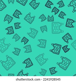 Black line Sport baseball mechanical scoreboard and result display icon isolated seamless pattern on green background.  Vector