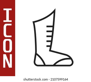 Black line Sport boxing shoes icon isolated on white background. Wrestling shoes.  Vector