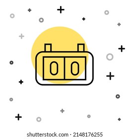 Black line Sport mechanical scoreboard and result display icon isolated on white background. Random dynamic shapes. Vector Illustration