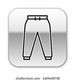 Black line Sport pants icon isolated on white background. Silver square button. Vector Illustration