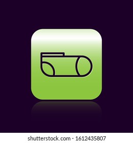 Black line Sport socks icon isolated on black background. Green square button. Vector Illustration