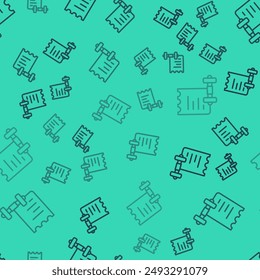 Black line Sport training program or fitness plan icon isolated seamless pattern on green background.  Vector