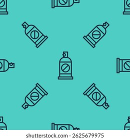 Black line Spray against insects icon isolated seamless pattern on green background.  Vector