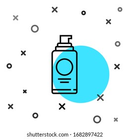 Black line Spray can for hairspray, deodorant, antiperspirant icon isolated on white background. Random dynamic shapes. Vector Illustration