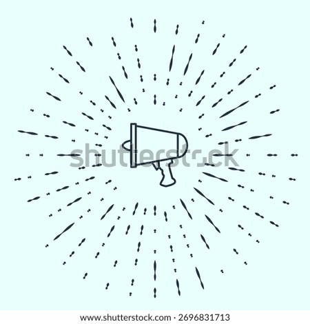 Black line Spread the word, megaphone icon isolated on grey background. Abstract circle random dots. Vector Illustration