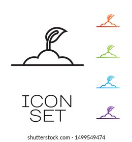 Black line Sprout icon isolated on white background. Seed and seedling. Leaves sign. Leaf nature. Set icons colorful. Vector Illustration