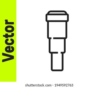 Black line Spyglass telescope lens icon isolated on white background. Sailor spyglass.  Vector
