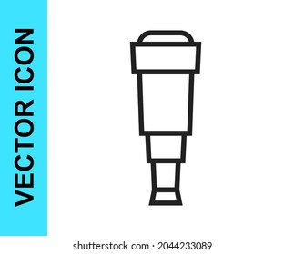 Black line Spyglass telescope lens icon isolated on white background. Sailor spyglass.  Vector