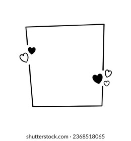 Black line square frame with little hearts. Vector illustration for decorate logo, text, wedding, greeting cards and any design.