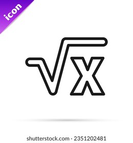 Black line Square root of x glyph icon isolated on white background. Mathematical expression.  Vector