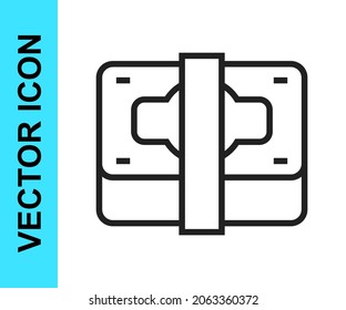 Black line Stacks paper money cash icon isolated on white background. Money banknotes stacks. Bill currency.  Vector