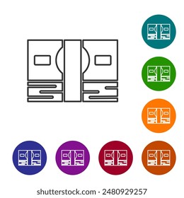 Black line Stacks paper money cash icon isolated on white background. Money banknotes stacks. Bill currency. Set icons in color circle buttons. Vector Illustration