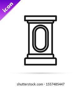 Black line Stage stand or debate podium rostrum icon isolated on white background. Conference speech tribune.  Vector Illustration
