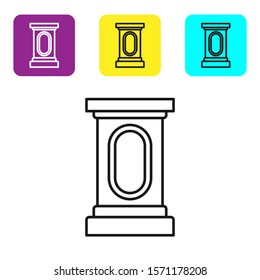 Black line Stage stand or debate podium rostrum icon isolated on white background. Conference speech tribune. Set icons colorful square buttons. Vector Illustration
